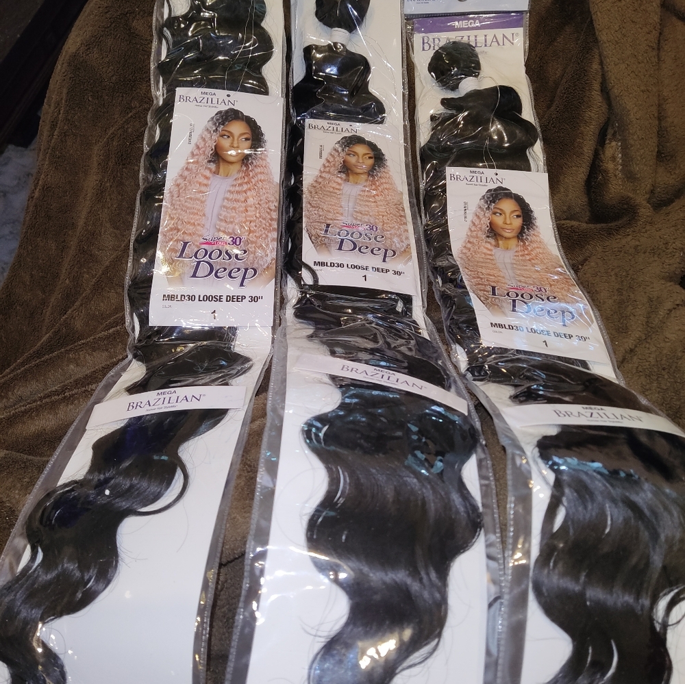 3 Packs Brazilian Human Synthetic Blend Wave 30" Jet Black Long Hair Extensions